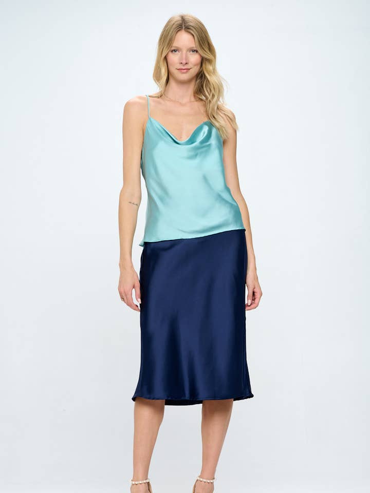 Made in USA - Solid Satin Midi Skirt with Slit for wholesale by LKLUV