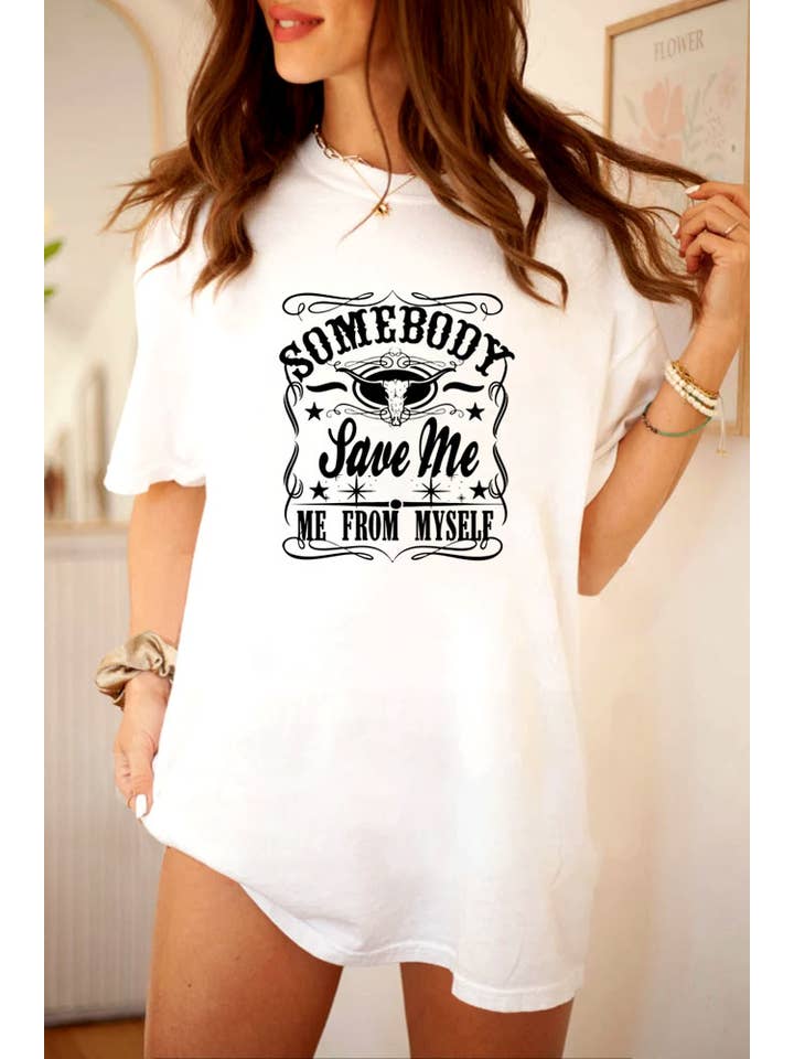 Top Avenue - Wholesale Screen Printed T-Shirt - Women's - Somebody Save Me From Myself, Unisex Round Neck T-Shirt10