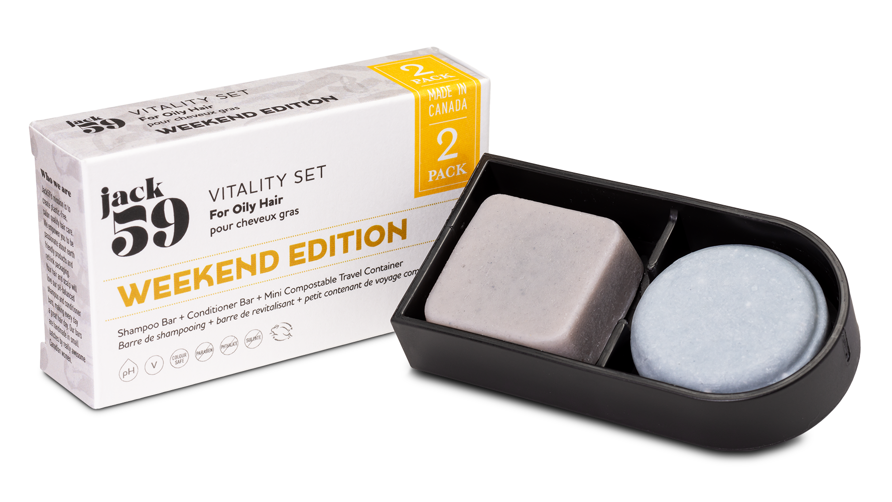 Jack59 Inc. - Vente Disques de shampoing/shampoings solides - Édition Week-end - Barres de Shampooing & Après-shampooing de Voyage - Jack5910