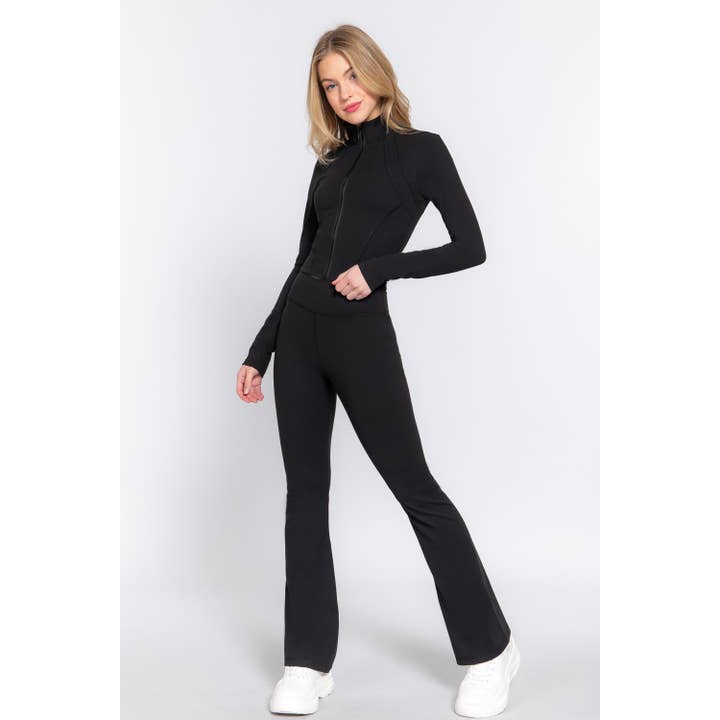 Zip Up Jacket Flare Leggings Active Set for wholesale by HiteJeans