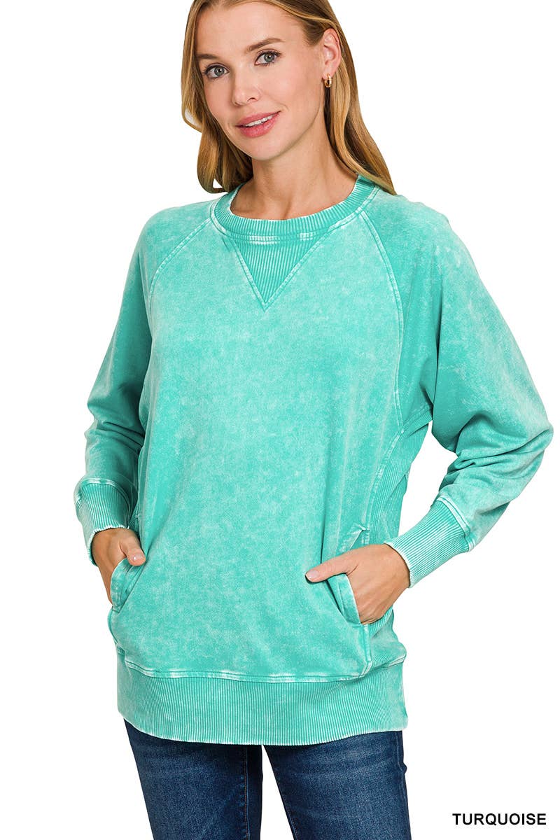 42POPS - Wholesale Sweatshirt - Women's - `.Washed French Terry Pullover With Side Pockets82