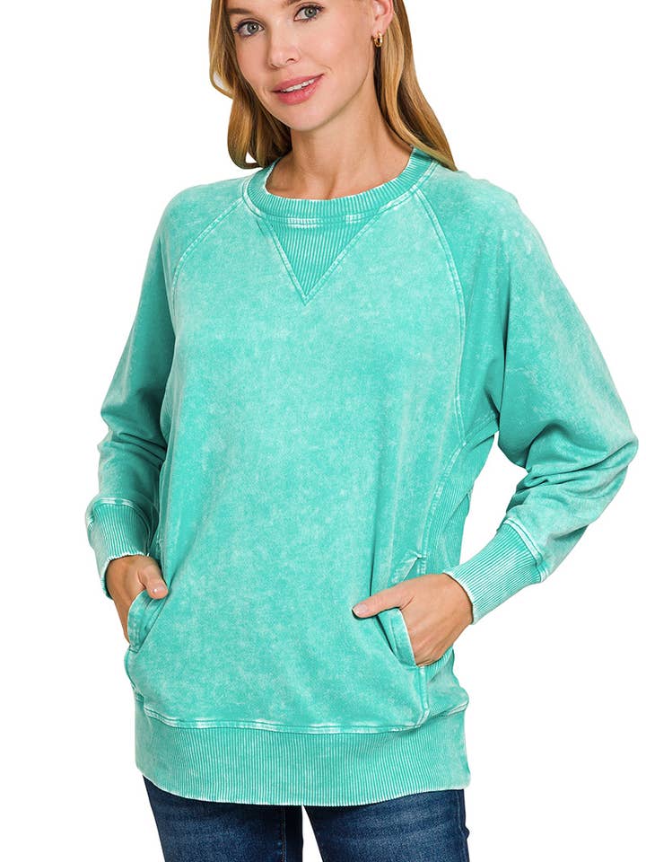 42POPS - Wholesale Sweatshirt - Women's - `.Washed French Terry Pullover With Side Pockets82