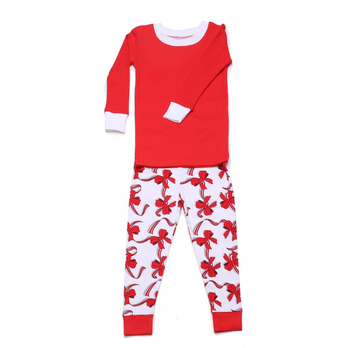 New Jammies - Wholesale Sleepwear Set - Kids - Ribbons and Bows Solid Top Organic Pajamas Christmas