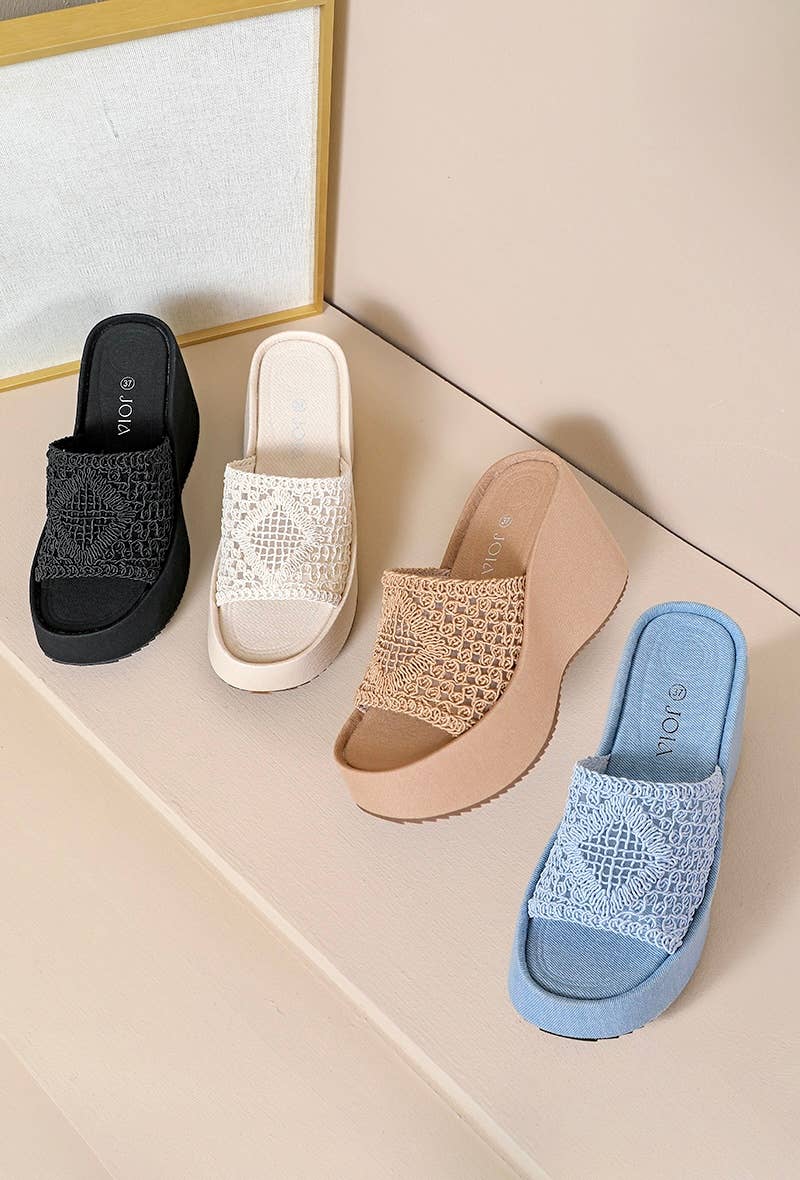 Joia Paris - Vente Chaussures compensées – femme - Claquette compensée en toile tendance H8-915
8