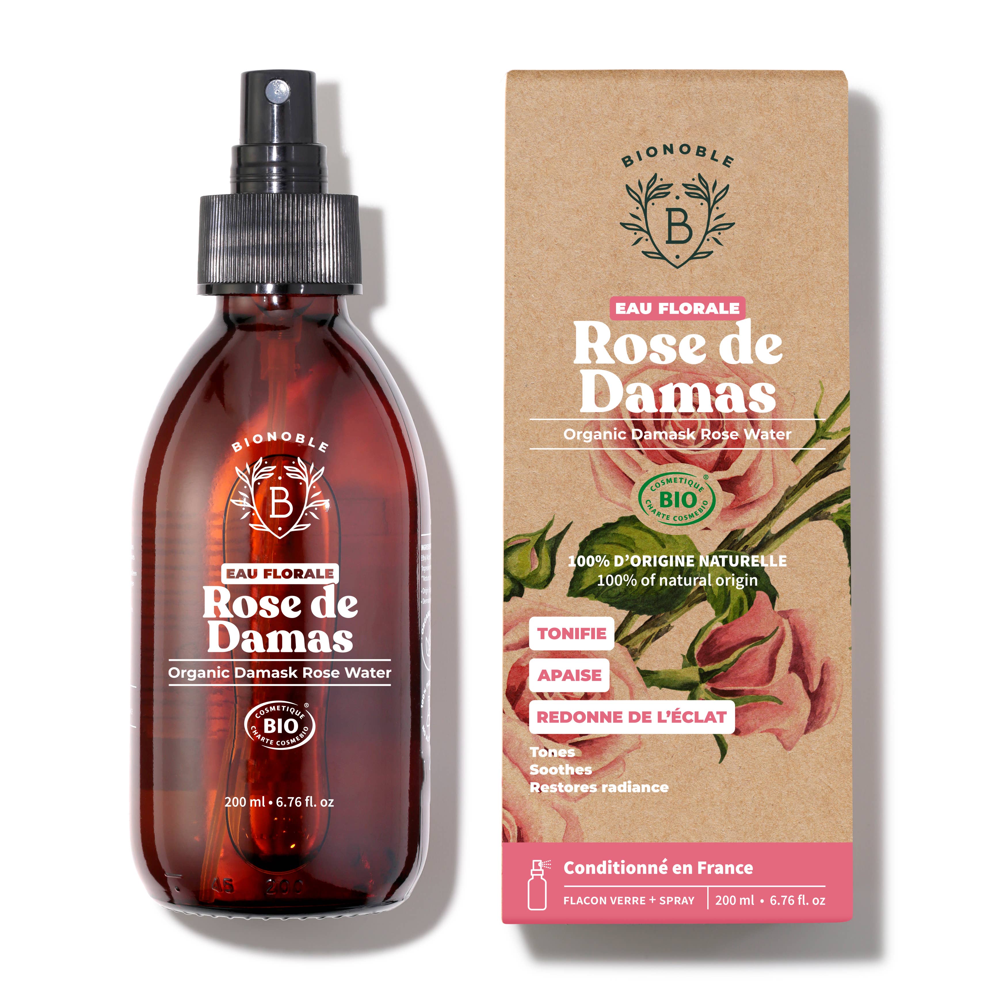 Bionoble – Óleos essenciais/água para rosto e corpo por atacado – Água de Rosas de Damasco Orgânica8