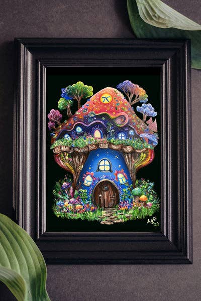Aquabun - Wholesale Art Print - Fairy Mushroom House Print1