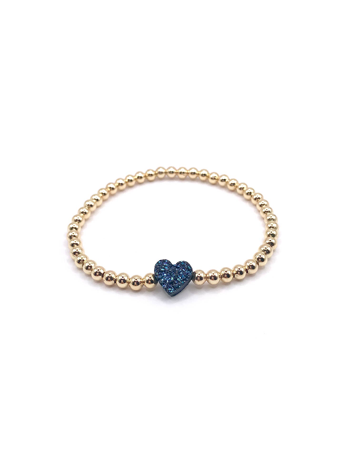 Kaylie Dawn Jewelry - Wholesale Beaded Bracelet - Druzy Heart Handmade Stretchy Gold Beaded Bracelet, 4 Colors1