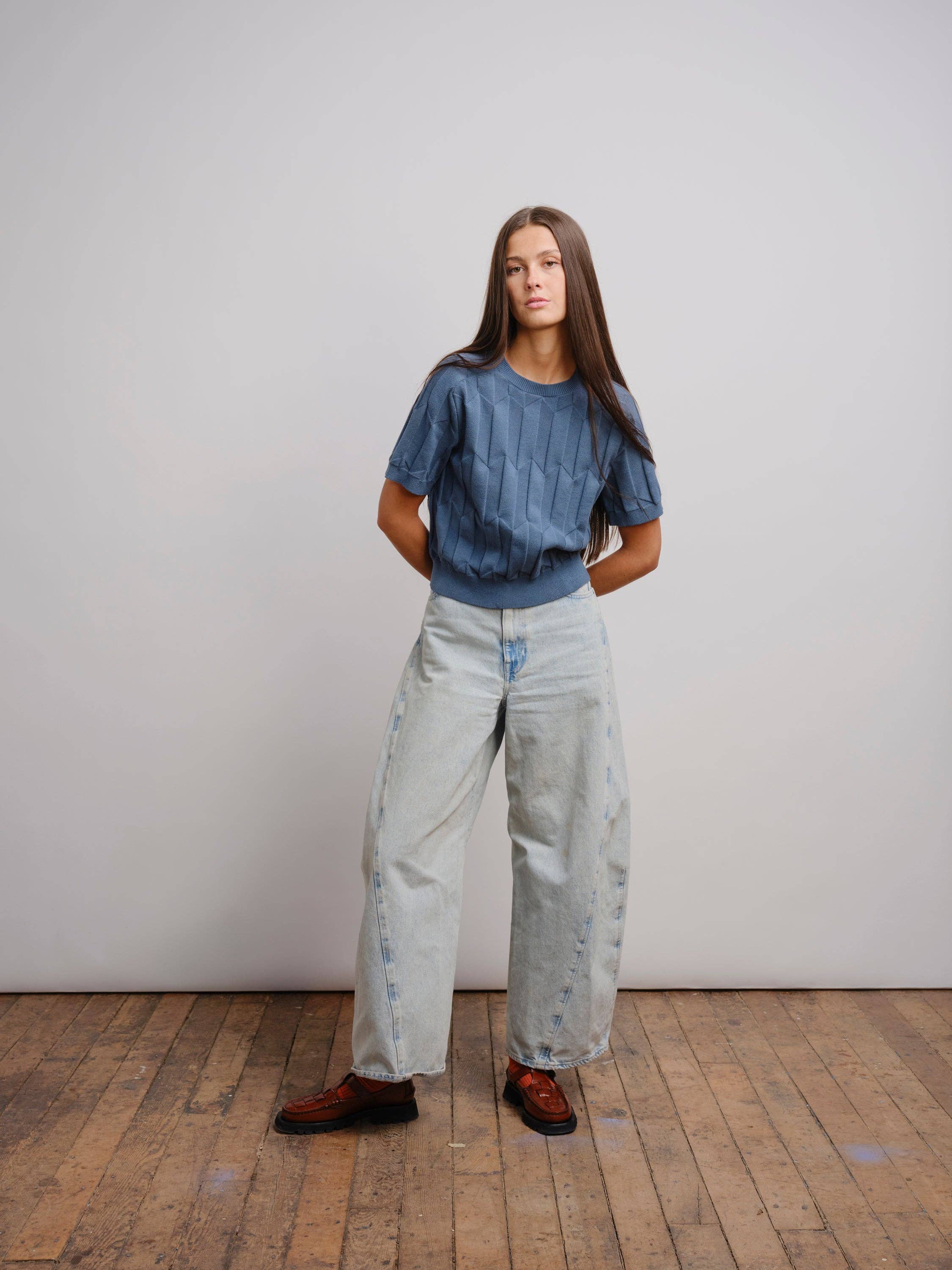 The Endery - Wholesale Knit Sweater - Women's - Chevron Ruben Tee - Delphinium4