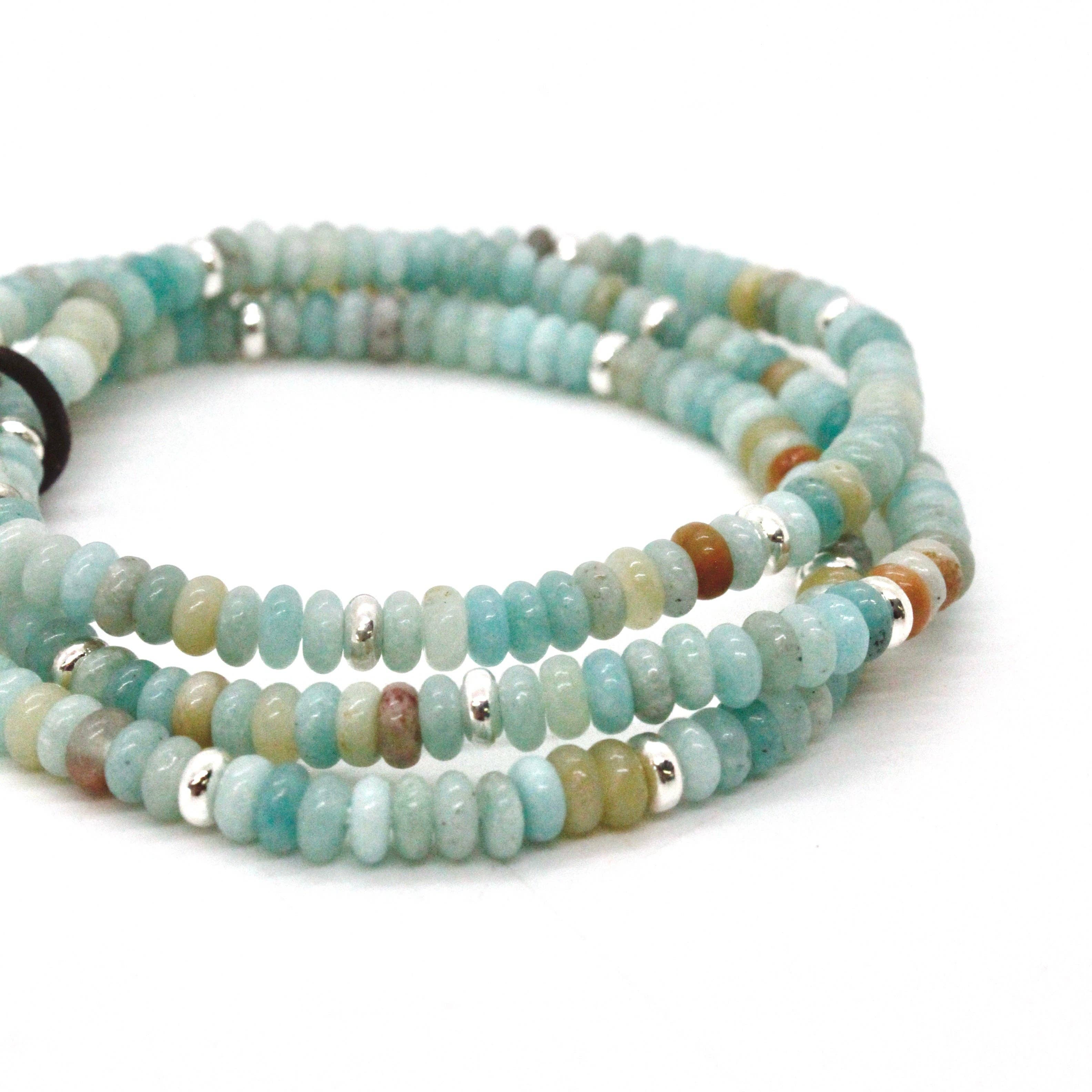 LIZOU - Wholesale Beaded Bracelet - Amazonite + Silver Bracelet Bundle1