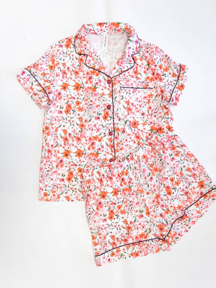 Tickled Teal - Wholesale Sleepwear Set - Women's - Floral Pattern Pajamas