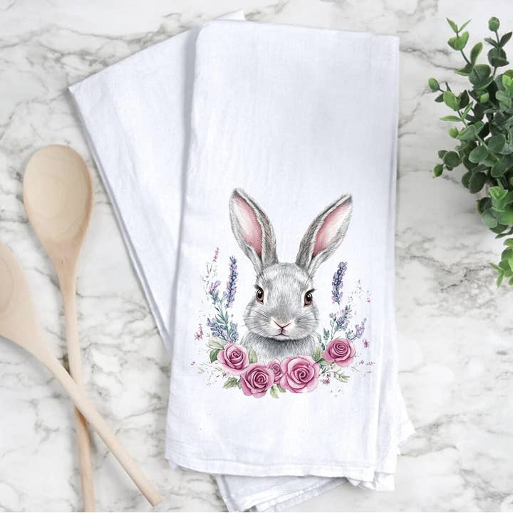 Easter Bunny Flowers Tea Towel Home Decor for wholesale by by BellaBlue