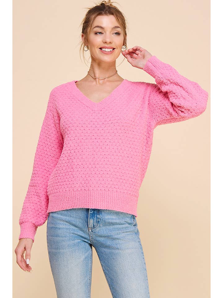 Allie Rose - Wholesale Knit Sweater - Women's - Soft Cloud Pique V Neck Sweater