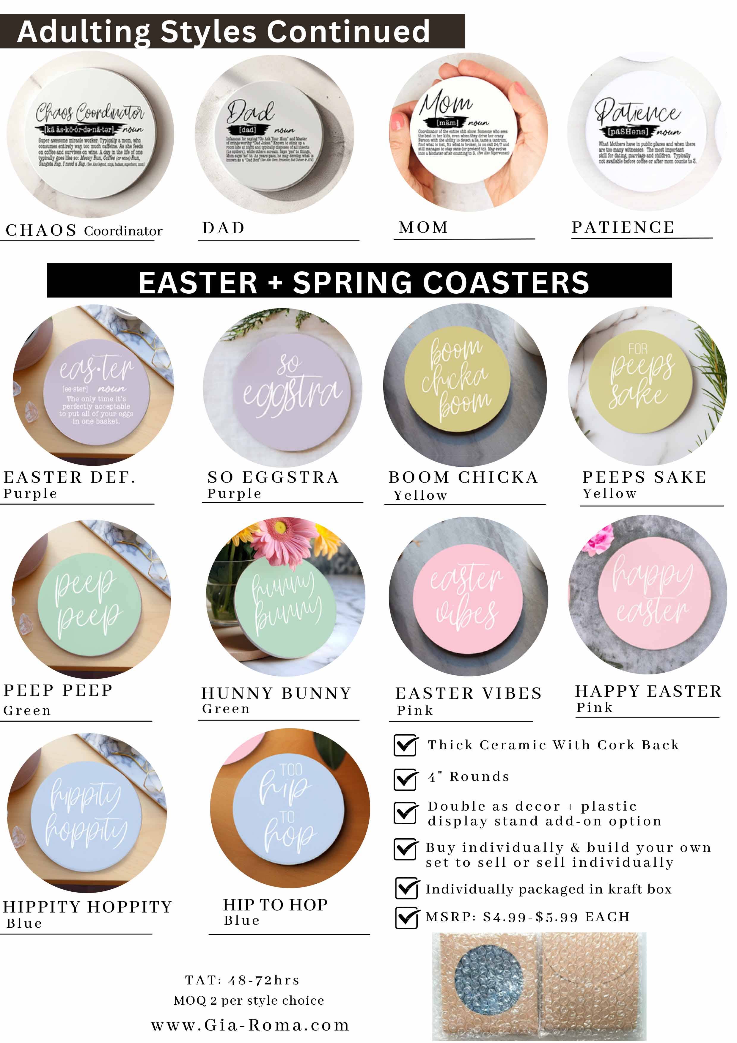 Gia Roma - Wholesale Onderzetters - Unieke cadeaus voor hem + haar grappige, keramische onderzetter humorsets4