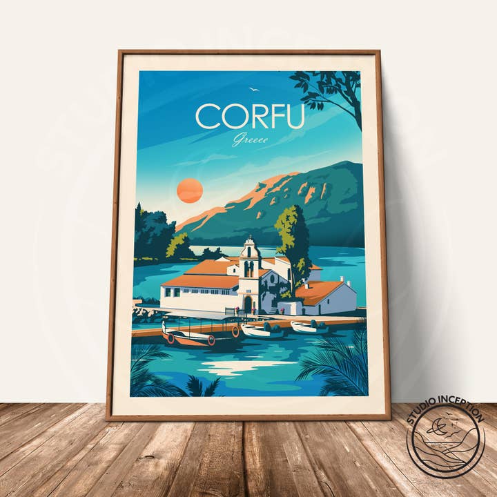 Impresión de estilo tradicional de Corfú, Grecia para venta al por mayor de Studio Inception