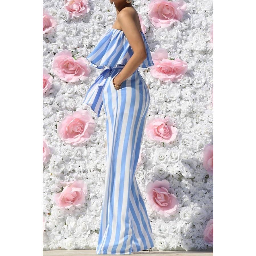Black Pearl Clothing - Wholesale Jumpsuit - Women's - STRIPED RUFFLED TUBE WOVEN JUMPSUIT3