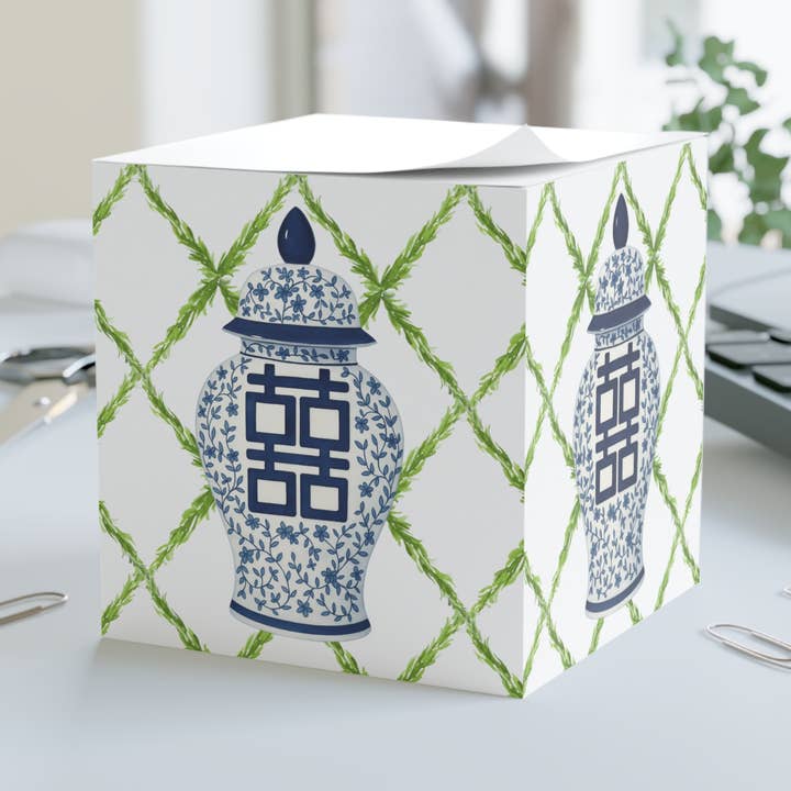 Blue and White Chinoiserie Ginger Jar Sticky Note Cube for wholesale by Design Carolinas