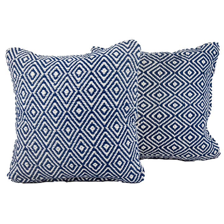 Blue and White Geometric Diamond Textured Decorative Throw Pillow Shell/Stuffed Home Décor 2pk for wholesale by Southern Textiles