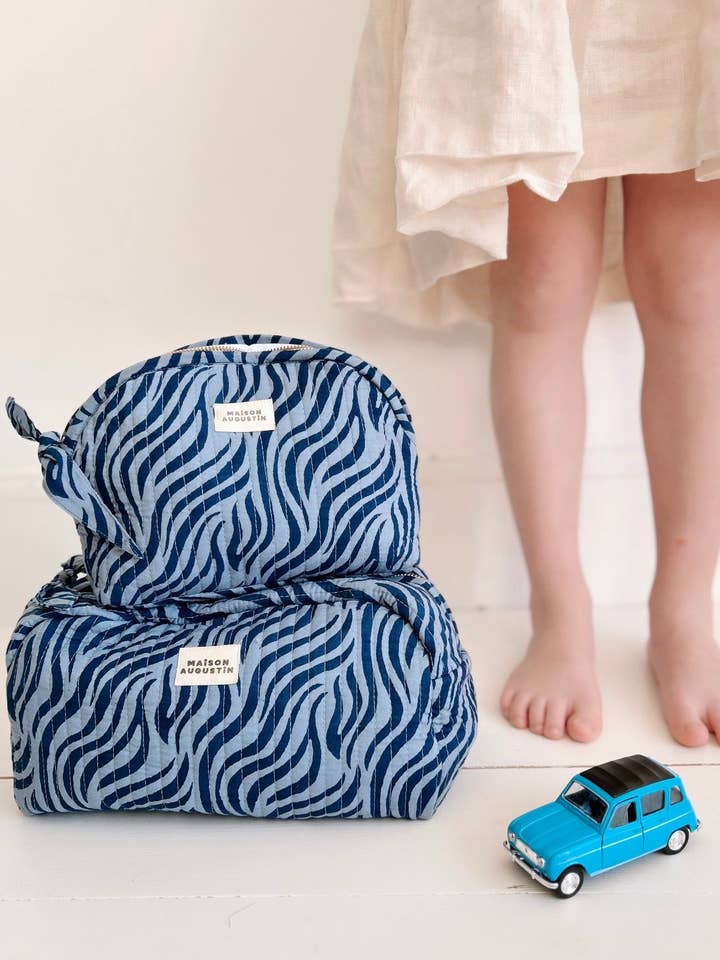 Zebra Indigo Makeup Bag for wholesale by Maison Augustin