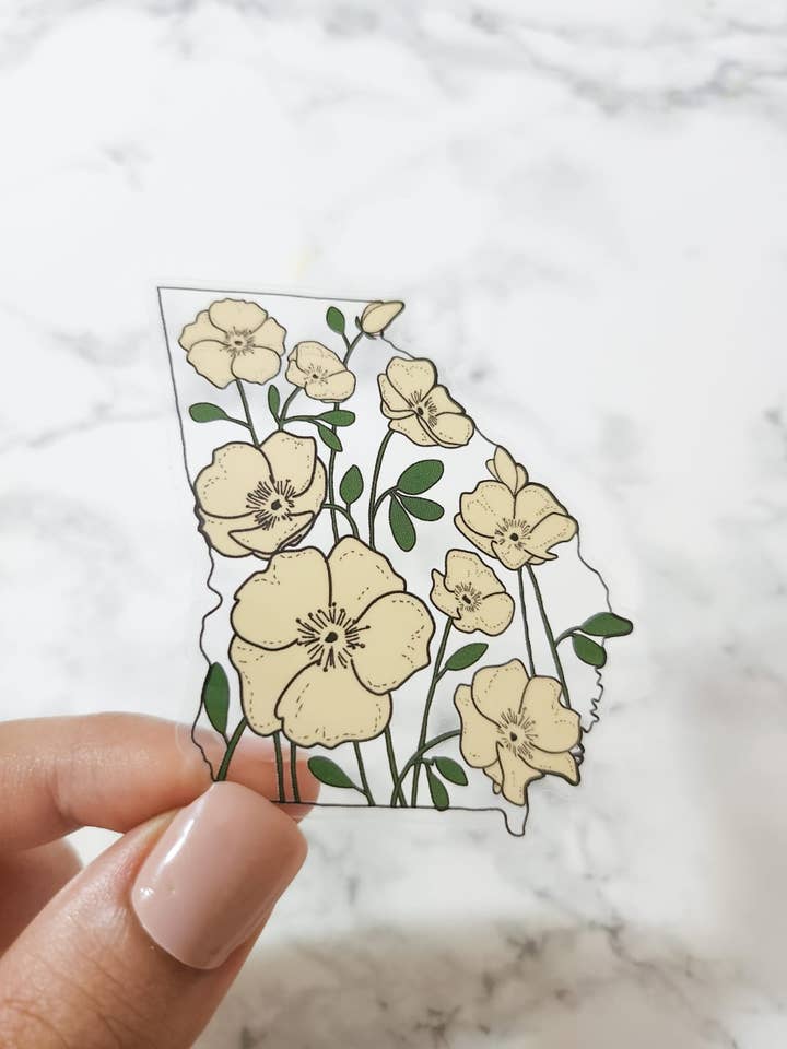Georgia State Flower Sticker, Clear, 2.5 x 2.2in for wholesale by The Gold Ink Press