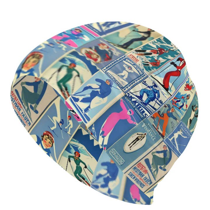 Sofs Designs - Wholesale Beanie - Women's - Beanie with unique vintage woman skiers graphic.