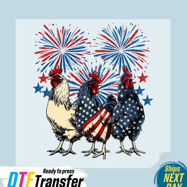 Funny America Chicken DTF Transfer for wholesale by DTF Office