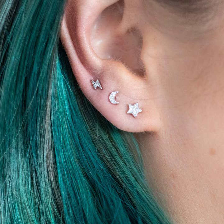 Pave CZ Celestial Stud Set - 18k guld och Silver för wholesale av The Curated Lobe