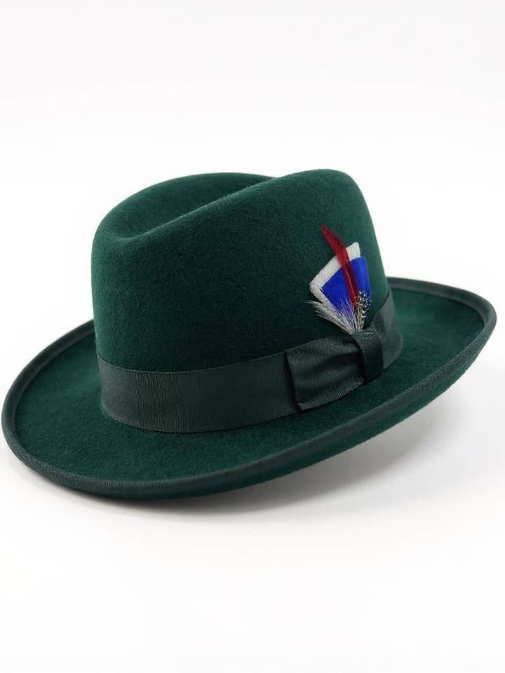 Ferrecci 100 % ull australiensisk fast pälsfilt jägaregrön gudfaderhatt för wholesale av Ferrecci