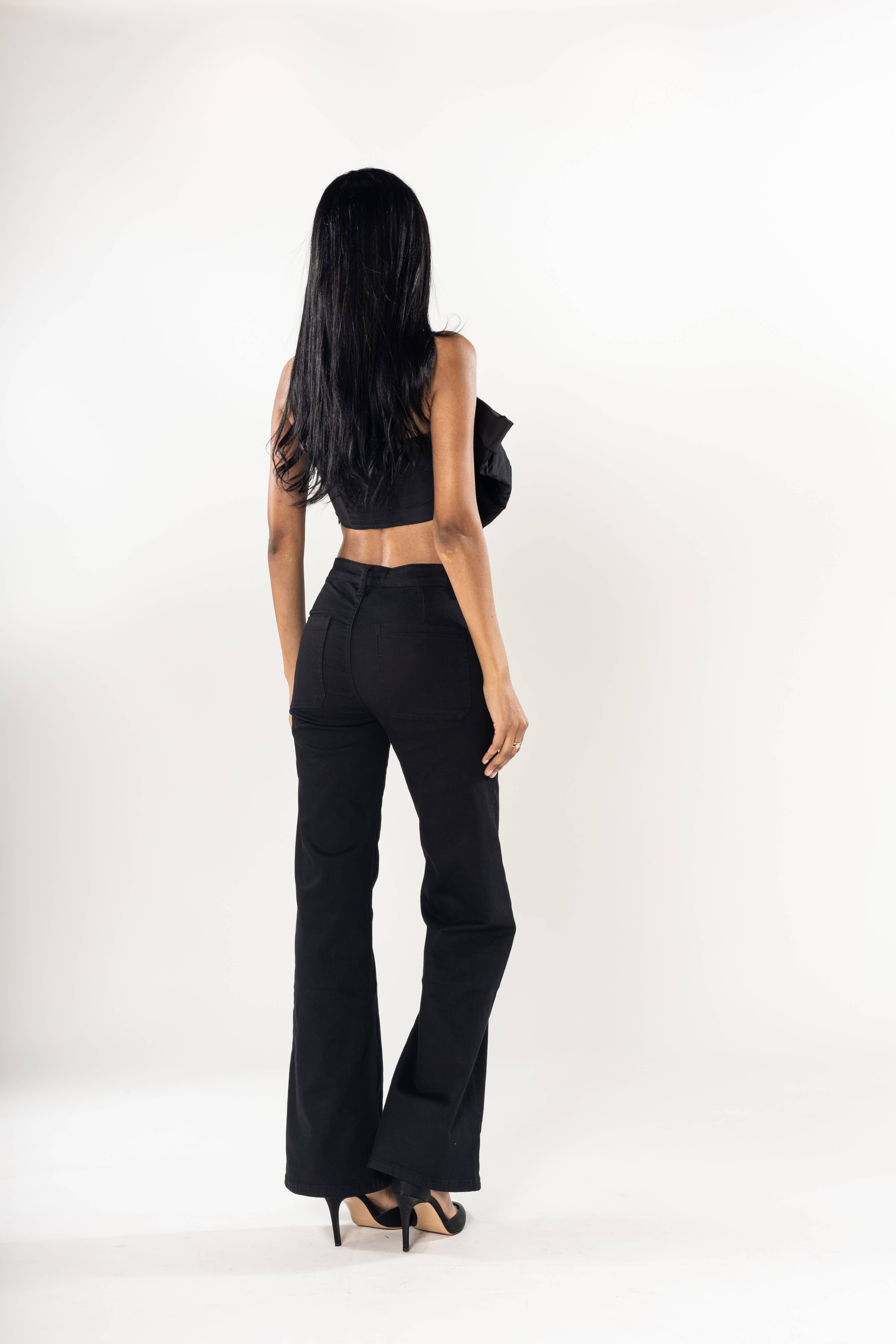 Nina Carter - Vendita all'ingrosso Jeans - Donna - Jeans svasati elasticizzati a vita alta larghi P1237