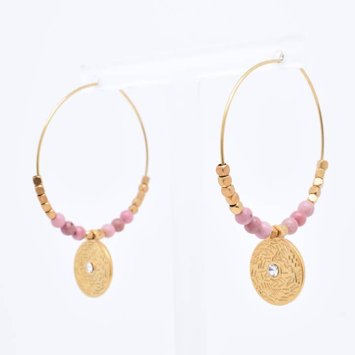 Kapyco rhodonitfarbene goldfarbene Creolen für den Großhandel von Kapyco