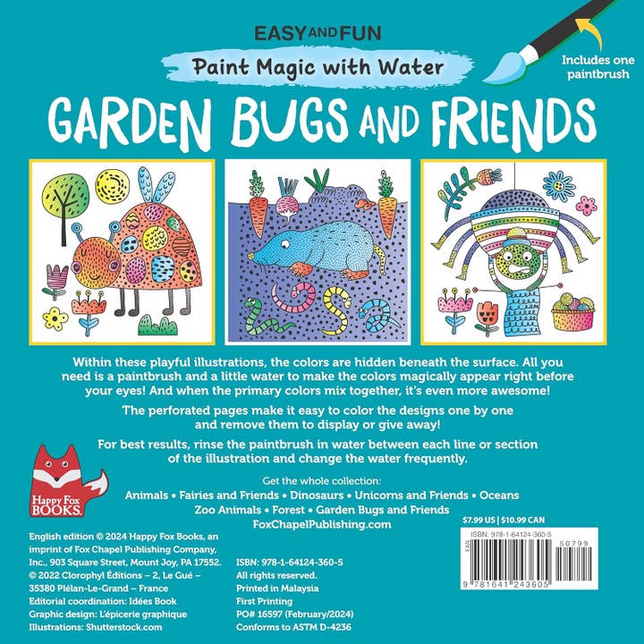 Fox Chapel Publishing - Wholesale Coloring & Activity Book - Kids & Baby - Easy and Fun Paint Magic with Water: Garden Bugs and Friends1