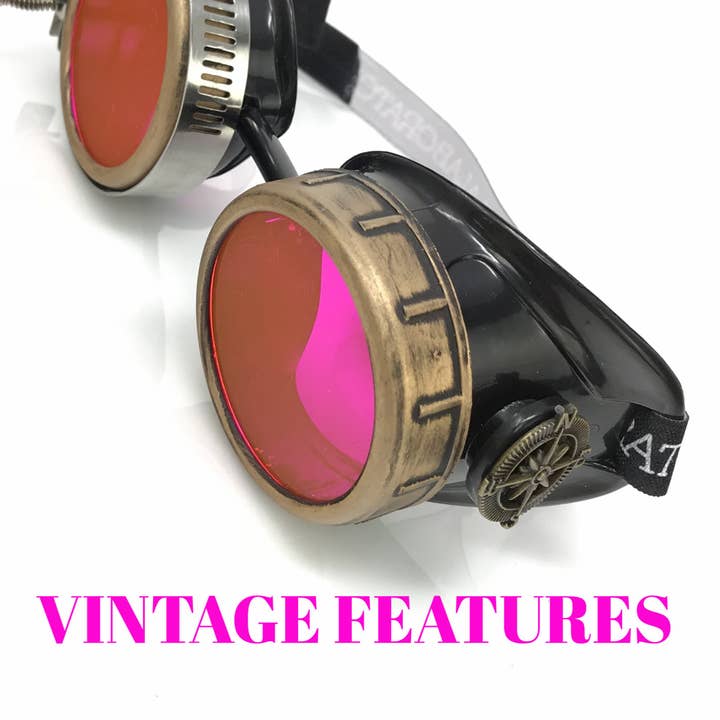 UMBRELLALABORATORY - Wholesale Sunglasses - Unisex - Steampunk Goggles with magnifying loupes UV glow neon pink lenses5