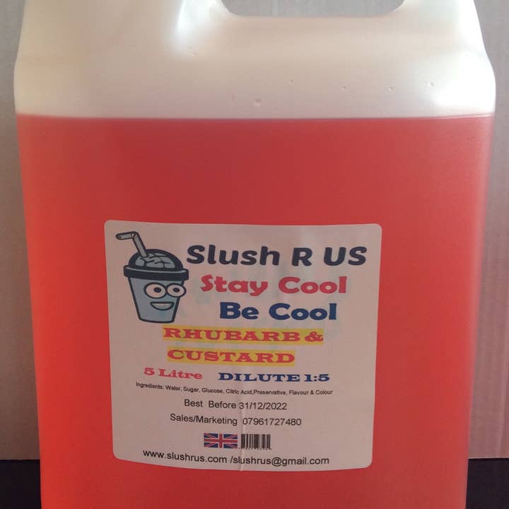 Slush R Us - Venta al por mayor Sirope de sabores - Jarabe Slush Puppie sabor ruibarbo y natillas 5 litros
