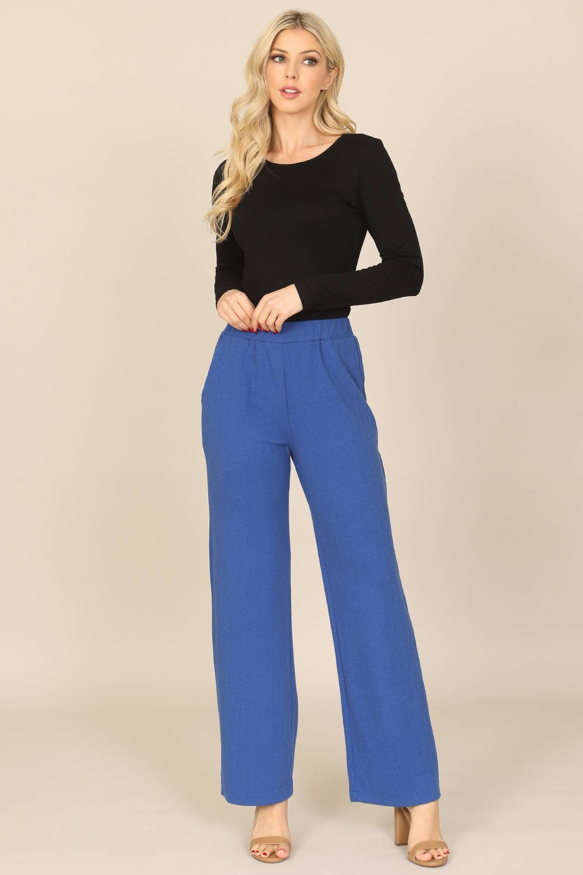 MYS Wholesale Inc - Wholesale Pants - Women's - Wide-Leg High-Waist Black Knit Pants0
