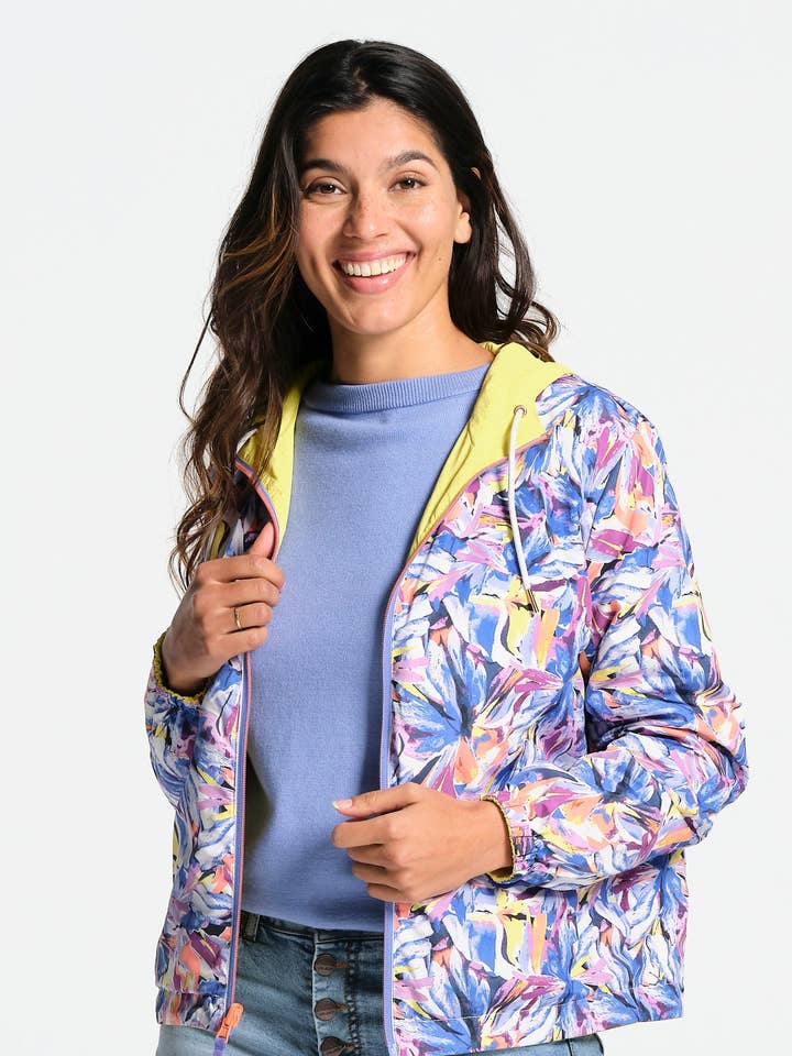 Women's reversible yellow hooded floral print jacket for wholesale by J&JOY