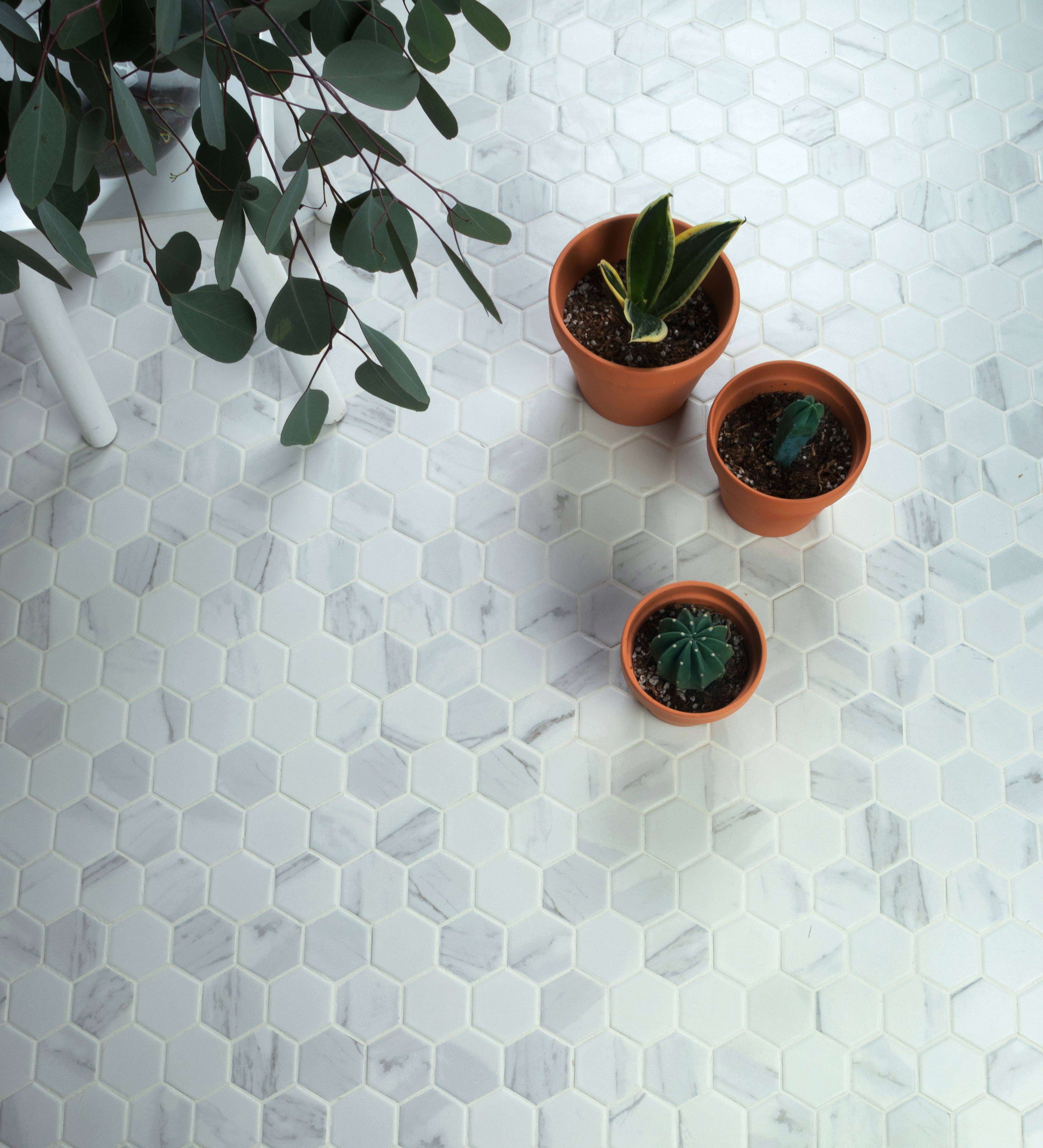 WS Tiles - Wholesale Wall Tile - Retro 2" Hexagon Porcelain Tile, Matte Finished Floor & Wall Tile - 9 Square Feet Per Carton - Carrara9