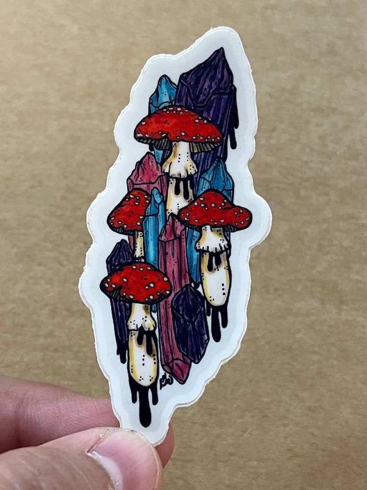 Mushroom & Crystal Sticker for wholesale by ON THE GO Studio