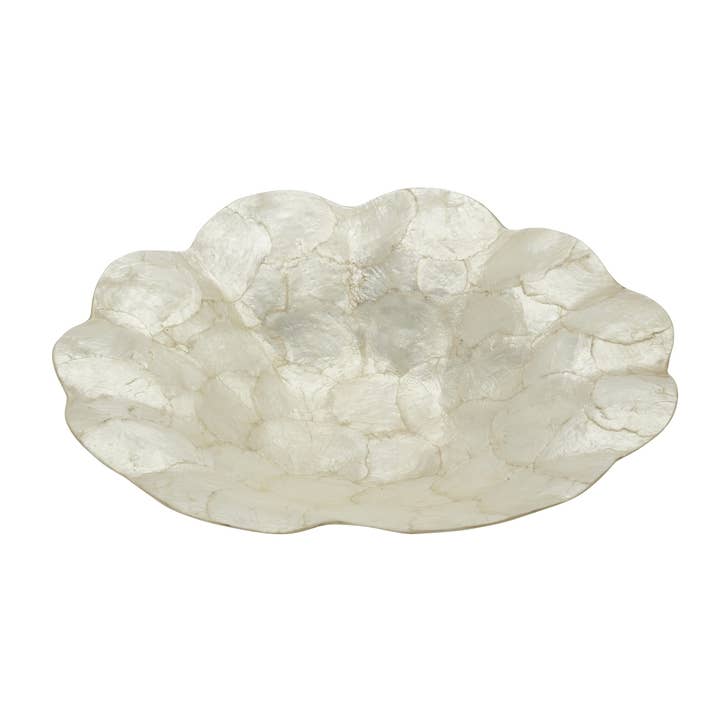 HS Seashells - Wholesale Decorative Plate/Dish/Bowl - Scallop Shaped Ivory Capiz Bowl 14.2x12.2x2"