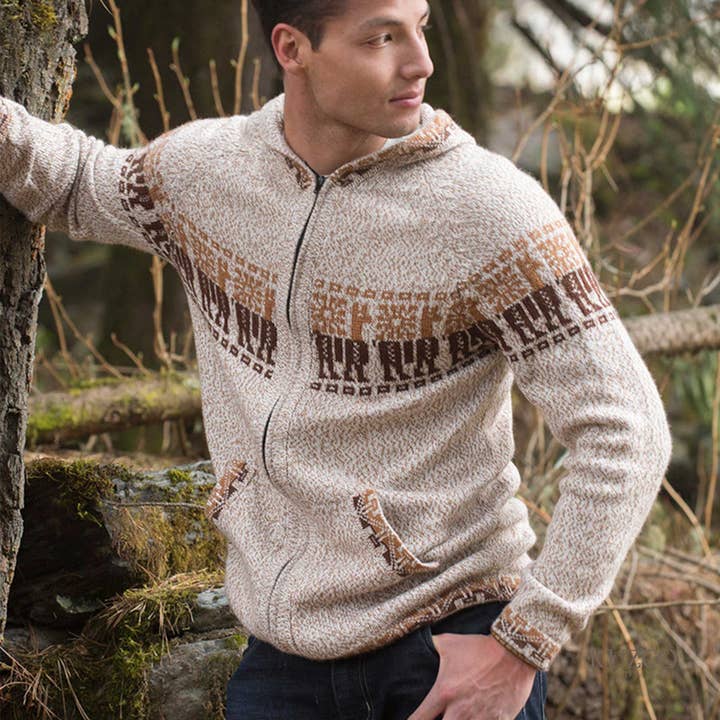 KuzcoHandmade - Wholesale Cardigan - Men's - Men's Alpaca Wool Zip Cardigan with Andean Pattern3