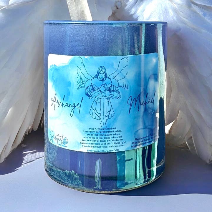 Bougie d'intention magique Archange Michel 283 g (10 oz) pour la vente par Spiritual and Aligned