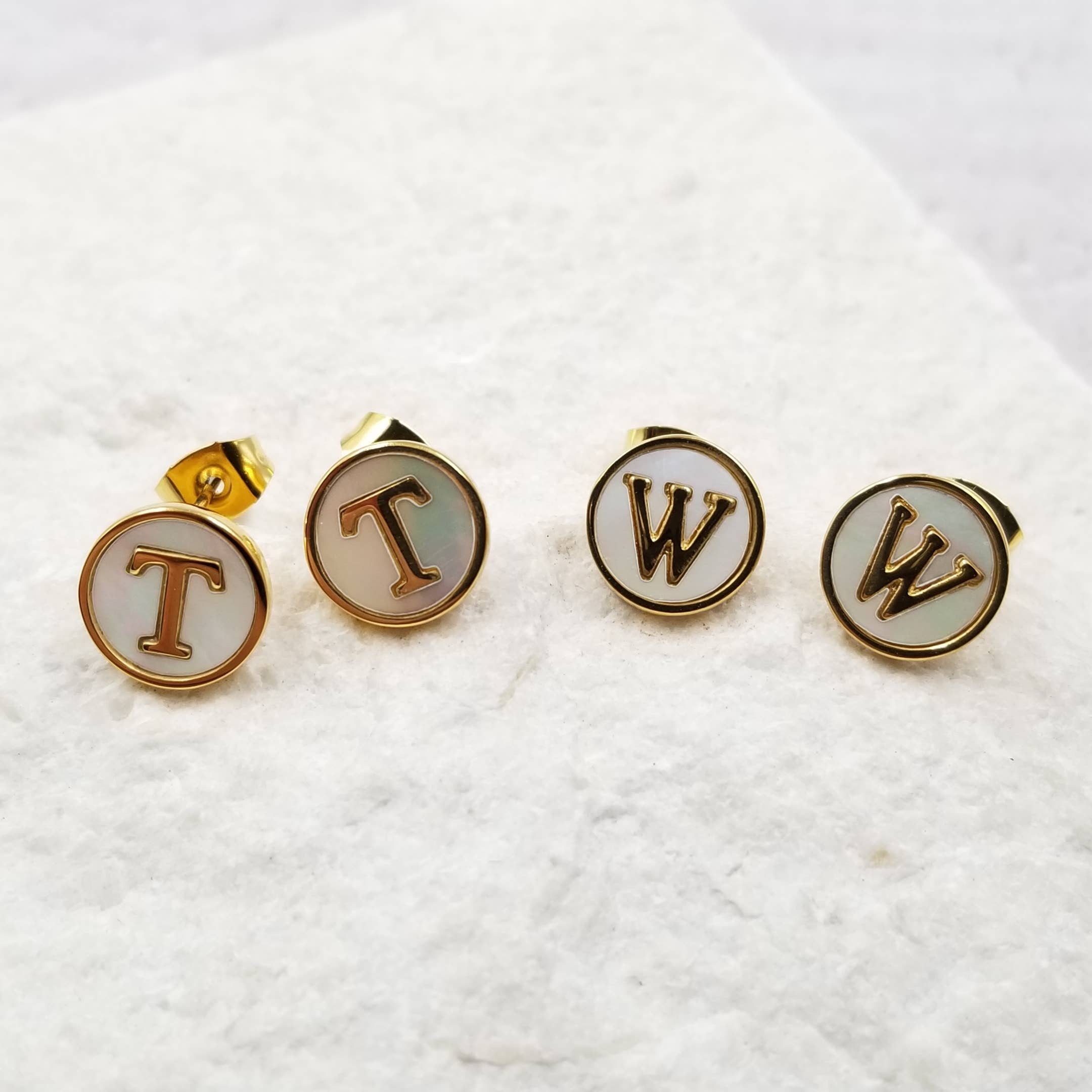 Treasure Wholesale - Wholesale Stud/Post Earrings - Initial Shell Earrings0