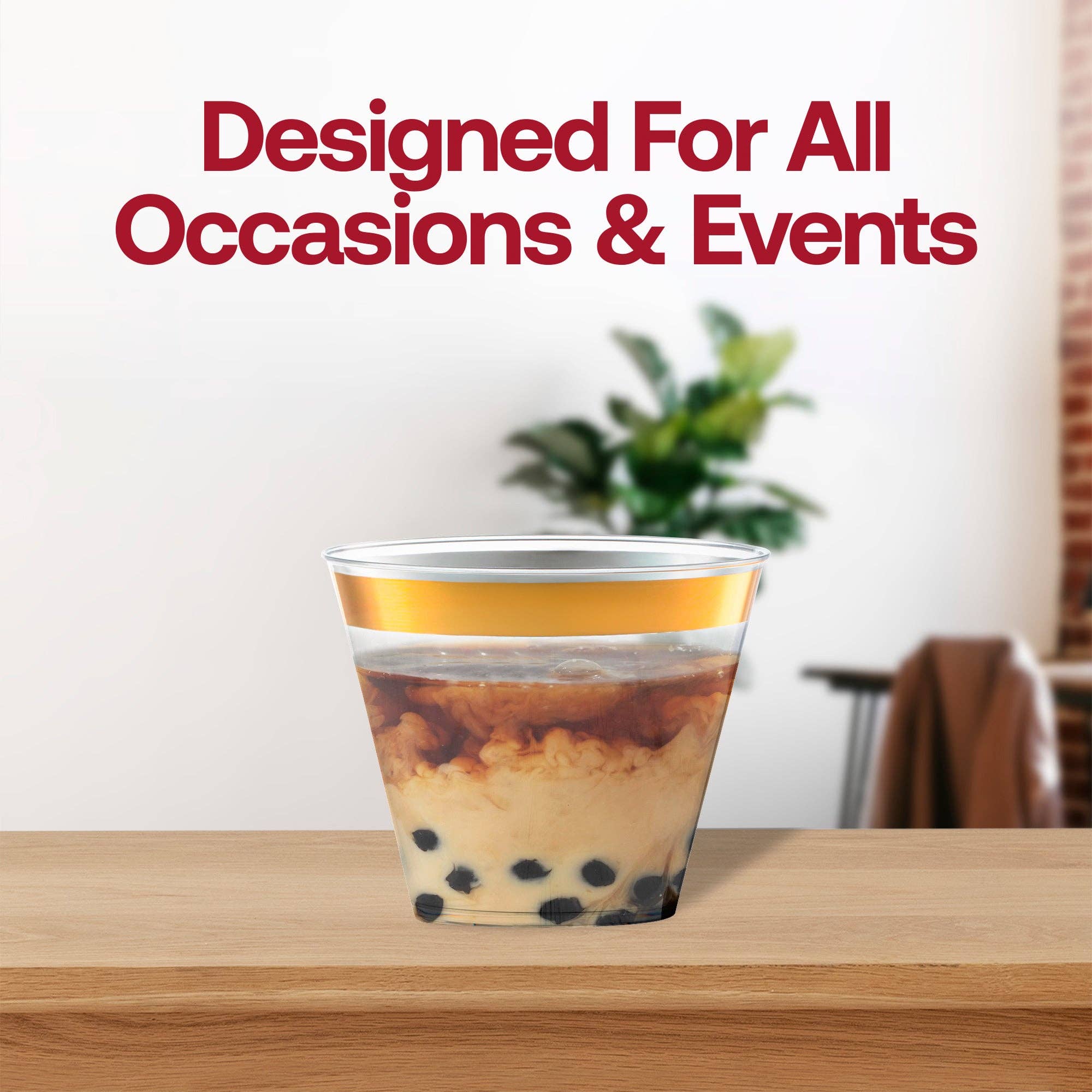 Smarty had a Party - Wholesale Disposable Cup - 9 oz. Clear with Metallic Gold Rim Plastic Cups - 240 pcs6