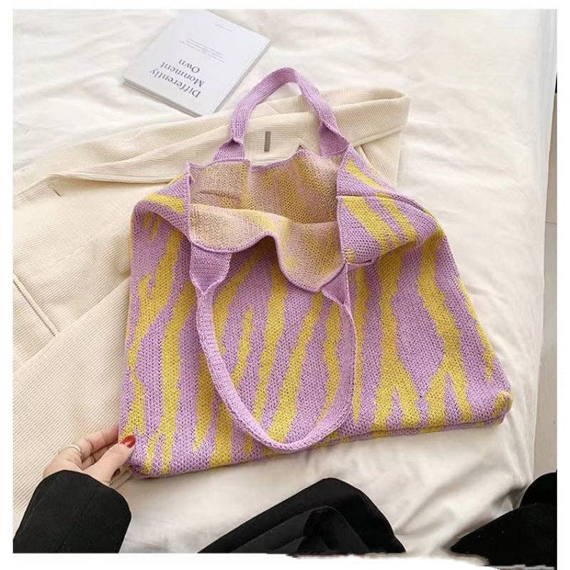 ShieldChic – Engroshandel Tote bag - Dame – Hæklet Net Taske Skuldertaske Stribet Taske3