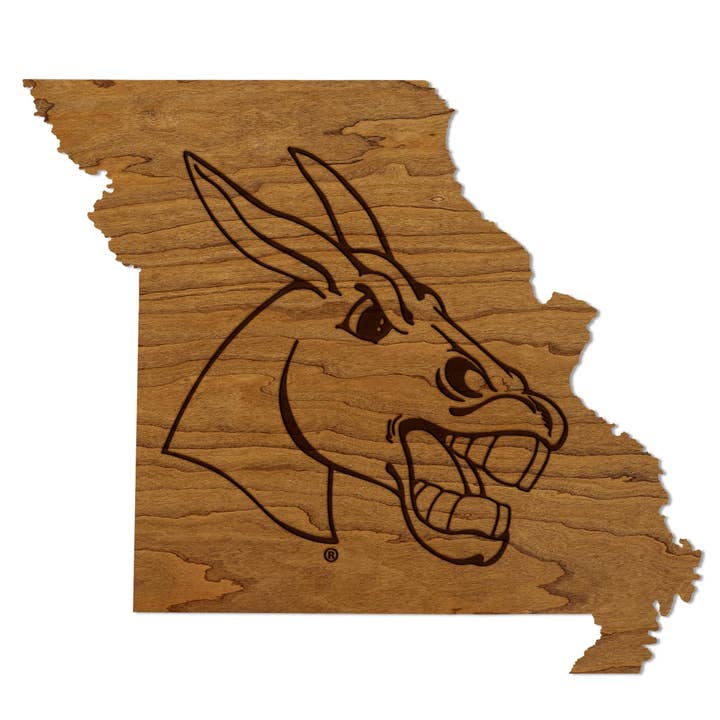 University of Central Missouri Mule on State Wall Hanging – Crafted from Cherry and Maple Wood - Central Missouri Mules for wholesale by LazerEdge
