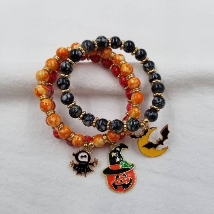 Halloween Schedel Pompoen Vleermuis Kralen Stretch Armband voor wholesale door ENA Jewelry