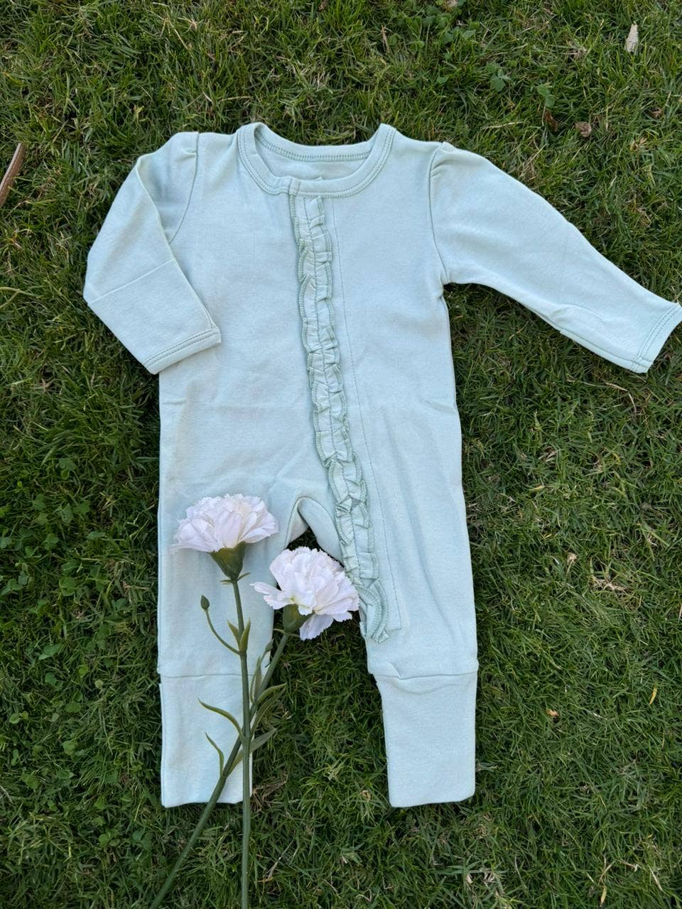 Uncommon Lane - Wholesale Onesie - Kids - Sage Finds Grow With Me Magnetic Onesie with Ruffles2
