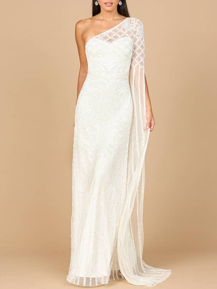 One Sleeve Beaded Bridal Gown for wholesale by Lara New York