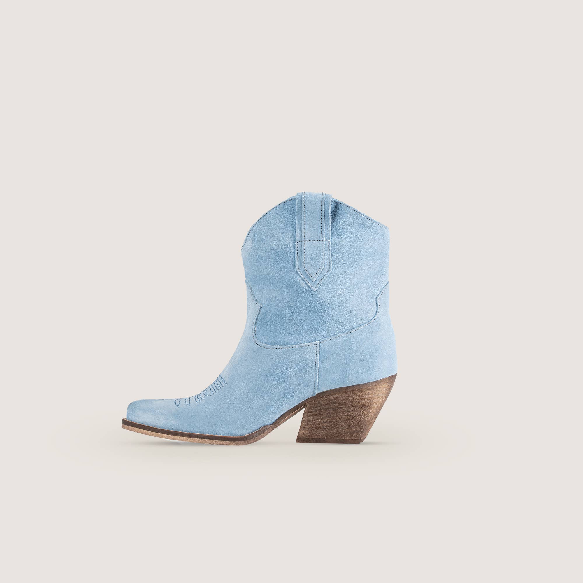 Kali Shoes - Vente Bottes de cowboy – femme - Bottes texanes mi-hautes Leila en cuir suédé bleu ciel1
