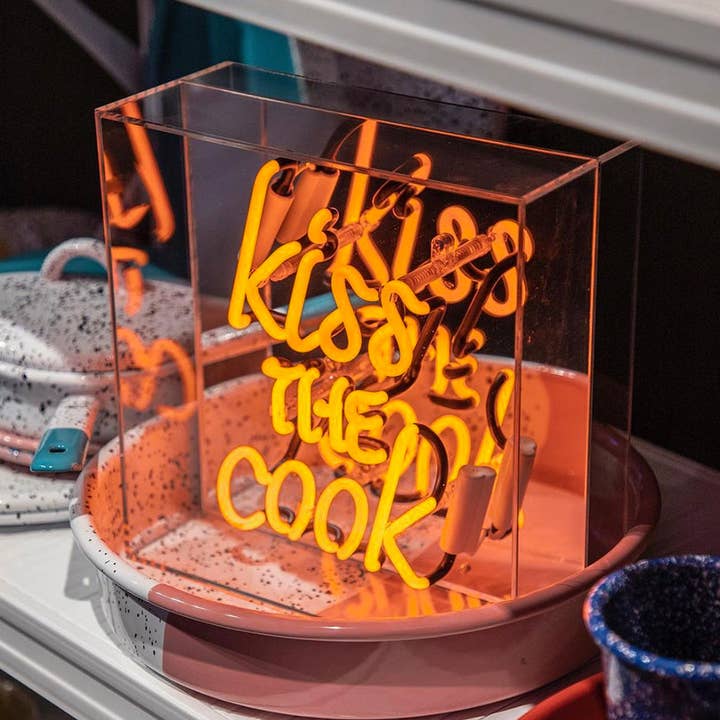 'Kiss the Cook' Glass neon Sign - Orange for wholesale by Locomocean Ltd