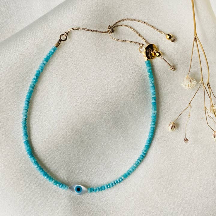 HIVA BRACELET, turquoise & pearl eye (BTA16) for wholesale by Sophie Deschamps Bijoux