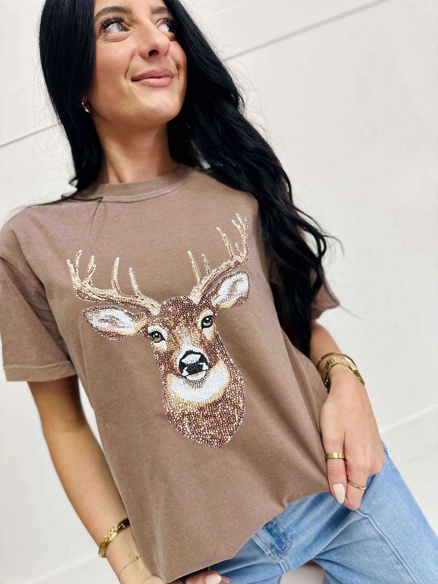 Dash Forward Wholesale - Wholesale T-Shirt (Graphic) - Women's - Faux Rhinestone Deer DTF Graphic Tee